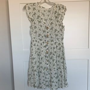 mine White and Sage Floral Midi Button-Front Dress
